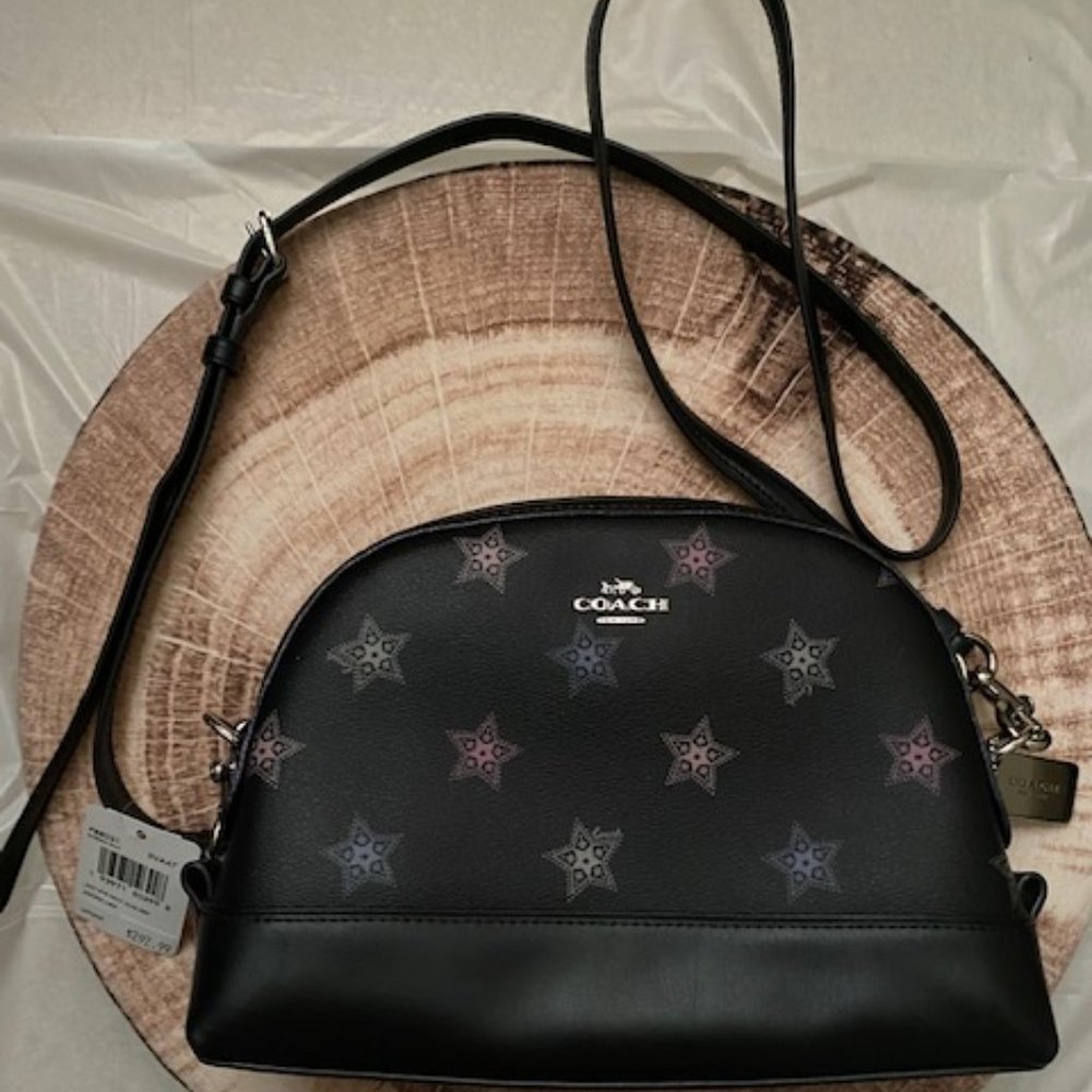 COACH Black Dome Crossbody with Multi Dot Star Print